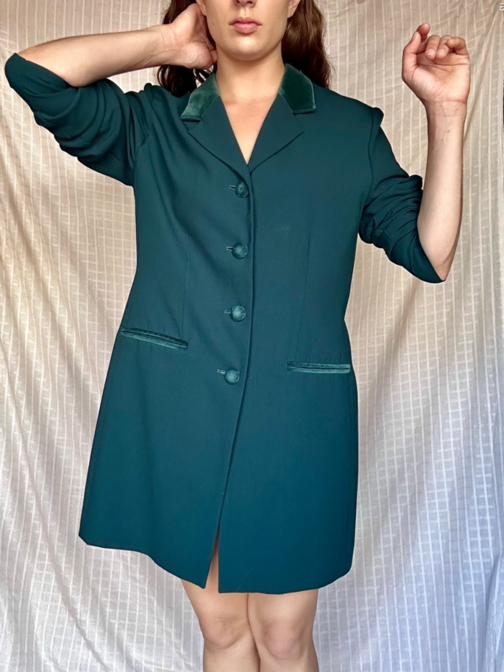 Amanda Smith Oversized Teal Blazer with Velvet Trim